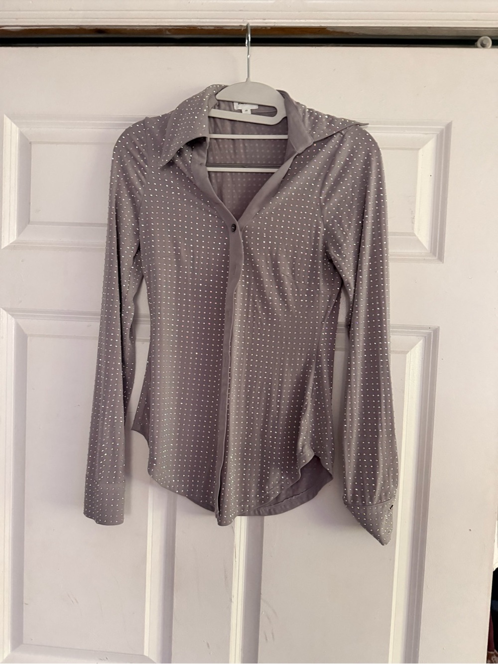 Song of Style Light Taupe Dot-Print Button-Down Shirt